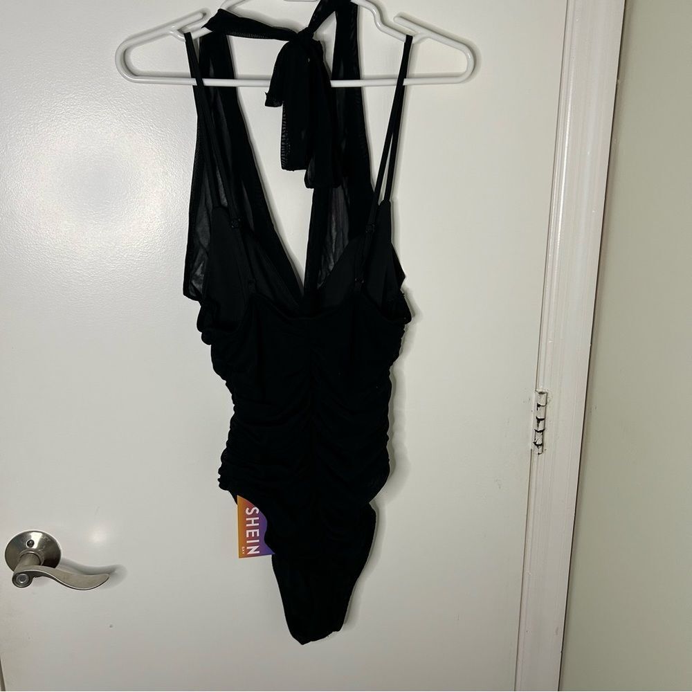 Sexy black cross halter ruched bodysuit | medium | NWT - Picture 8 of 10